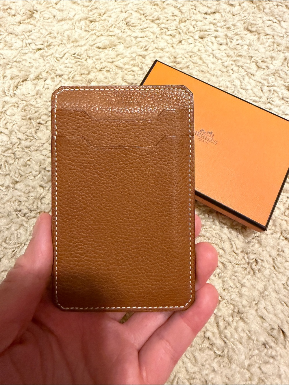 Hermes City 3CC card holder in rare Fauve Barenia Faubourg